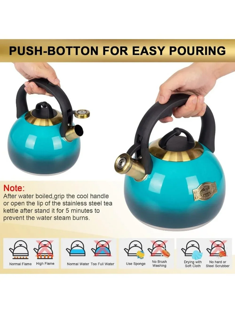 Blue Kitchen Whistling Tea Kettle 3.1 Quart Stainless Steel Stovetop Tea Pot